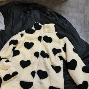 Heart Patterned Black and White Ski Jacket